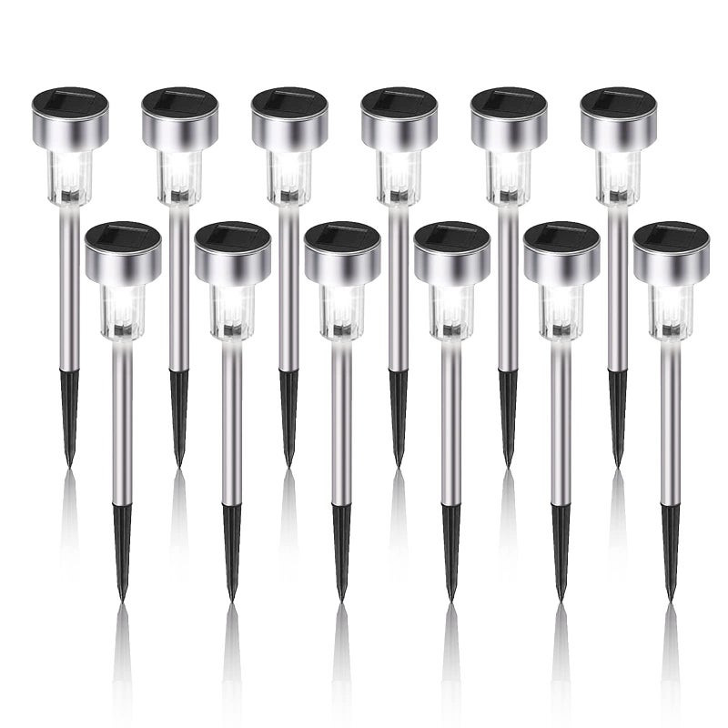 DREAM MASTER Solar Lights Outdoor Waterproof, Stainless Steel LED Landscape Lighting, Solar Garden Lights, Outdoor Valentines Day Decorations for Yard, Pathway, Walkway, Patio, Lawn - 12 Pack ( Cold White ) - Image 1